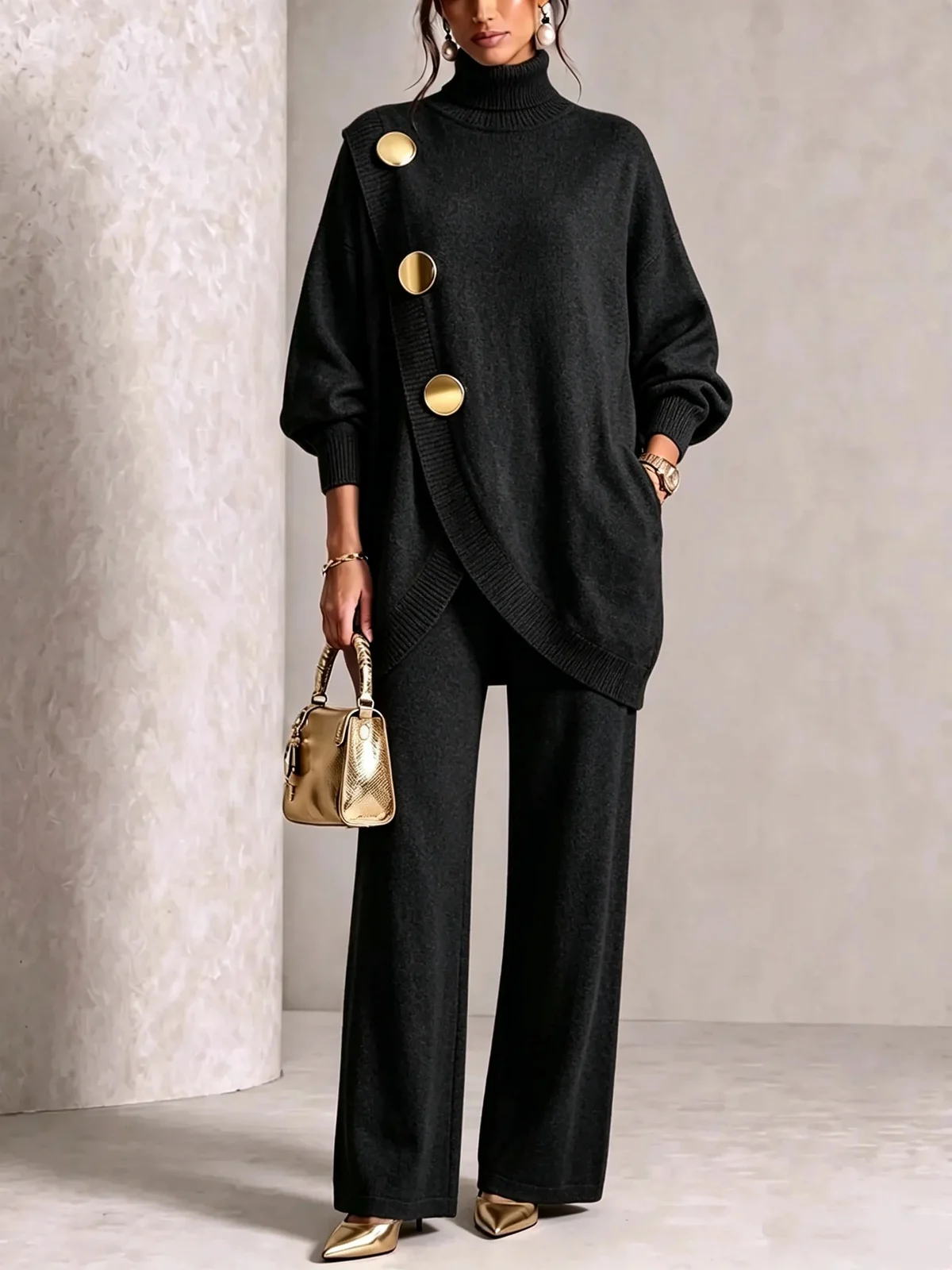 Womens Knitted Asymmetric Sweater Set — image 4