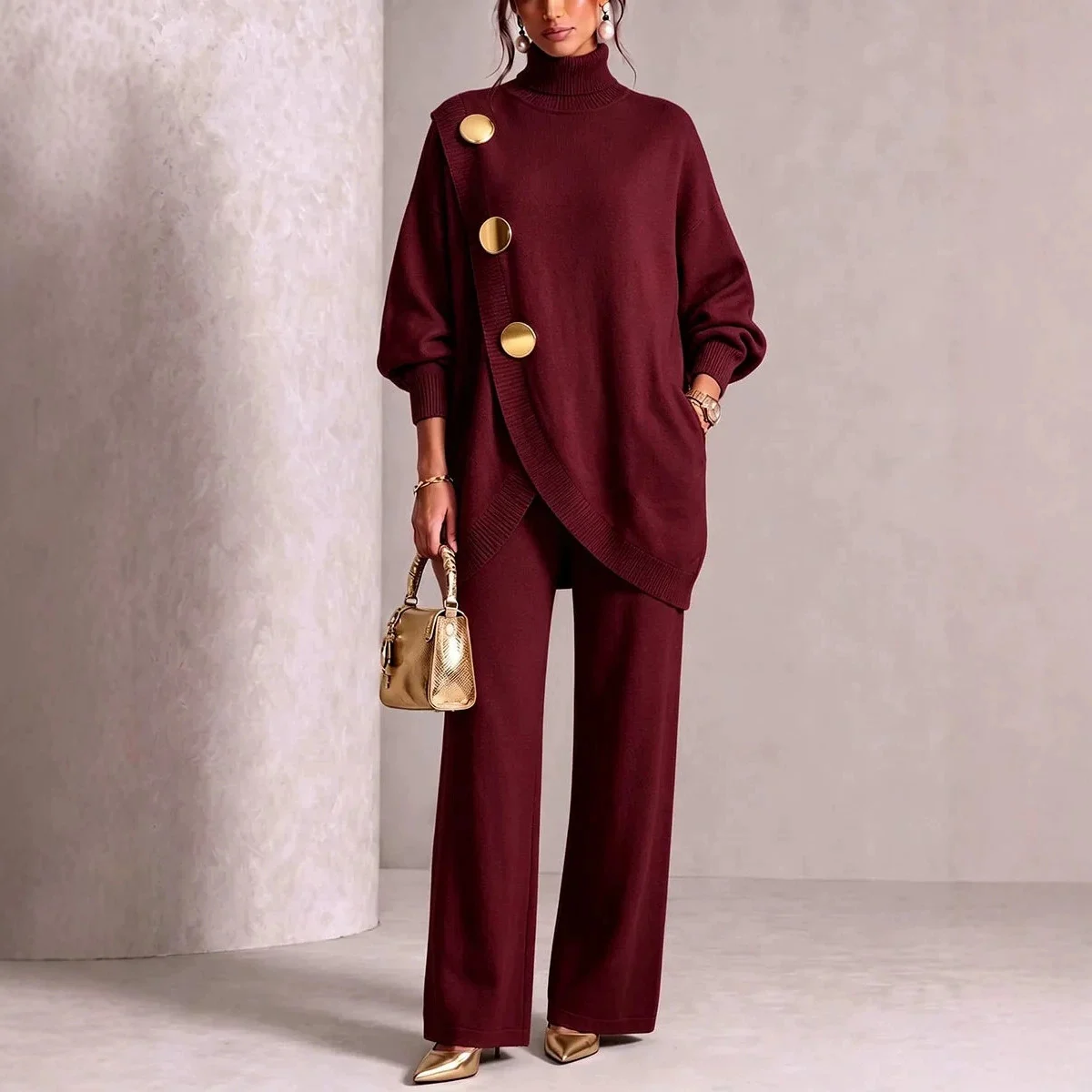 Womens Knitted Asymmetric Sweater Set — image 1