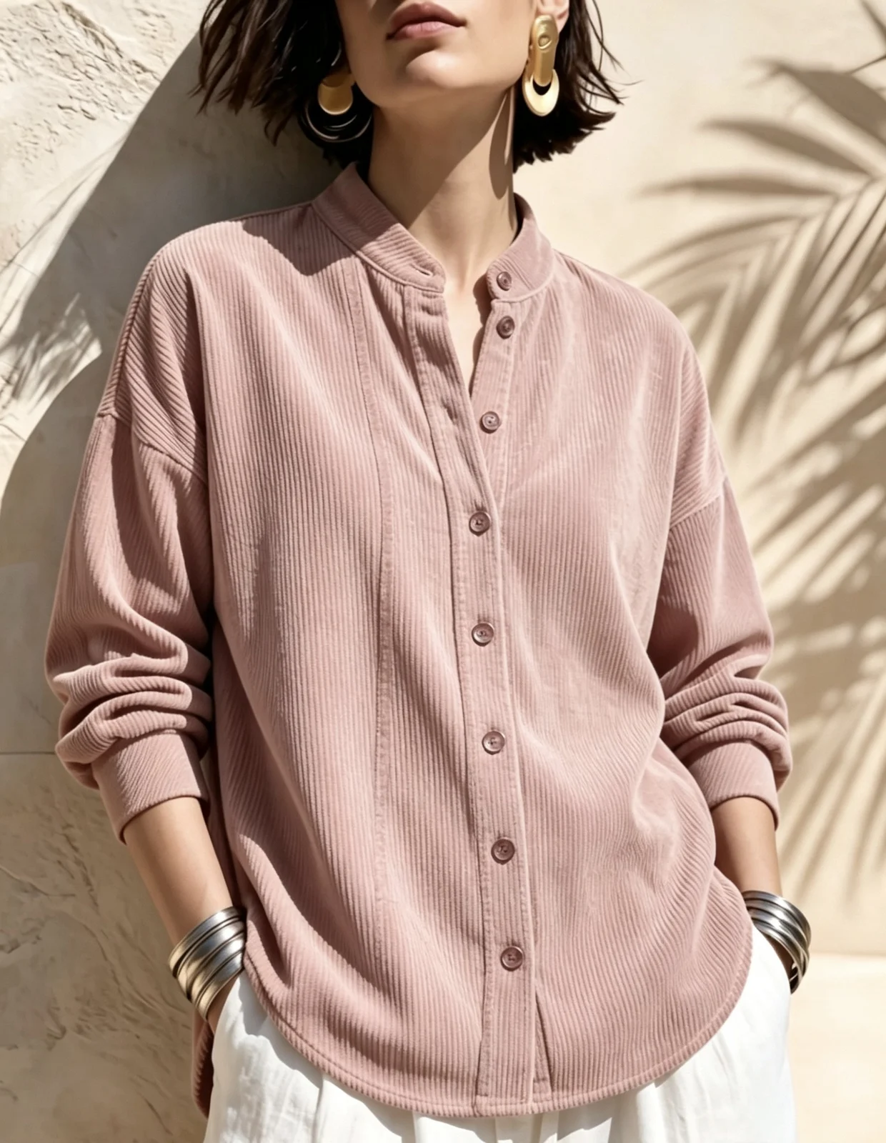 Womens Loose-fitting Stand-collar Short-sleeve Blouse Shirt — image 3