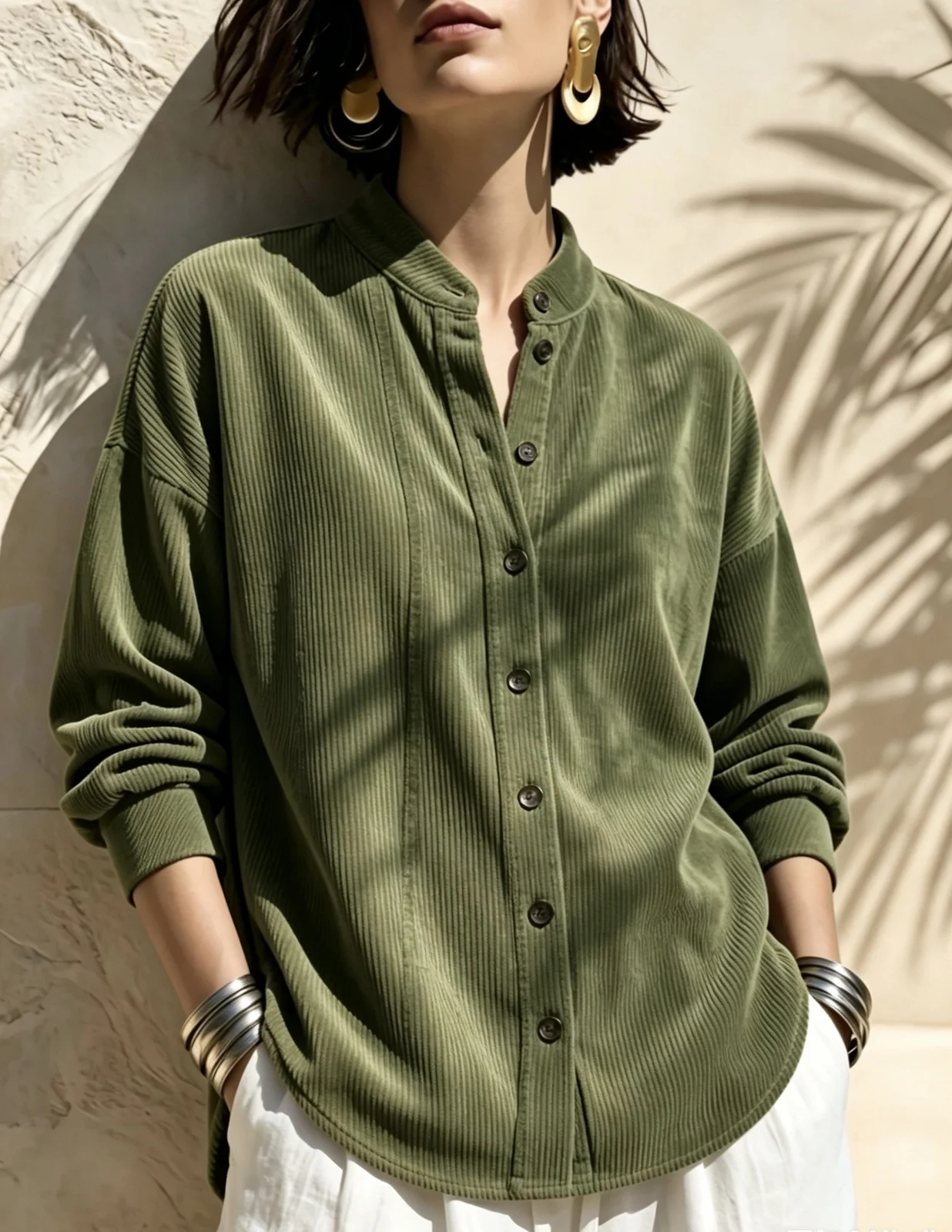 Womens Loose-fitting Stand-collar Short-sleeve Blouse Shirt — image 4