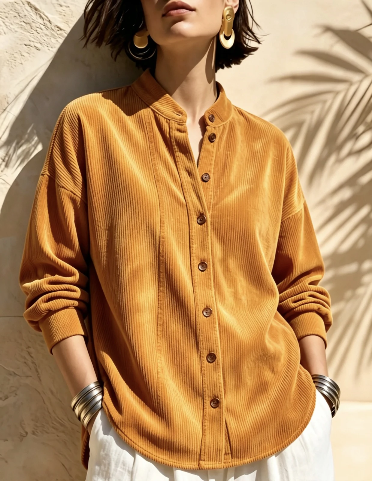 Womens Loose-fitting Stand-collar Short-sleeve Blouse Shirt — image 6
