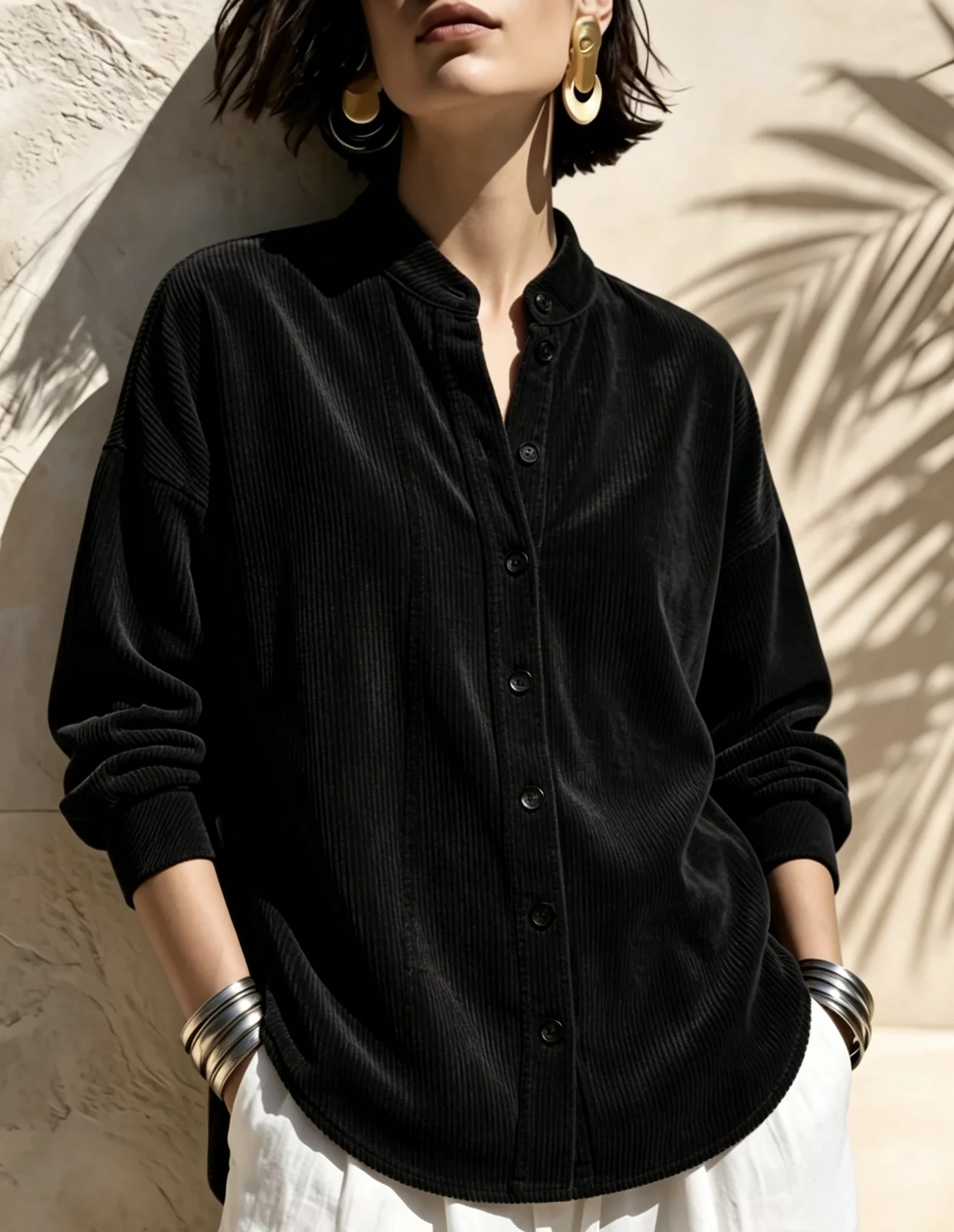 Womens Loose-fitting Stand-collar Short-sleeve Blouse Shirt — image 7