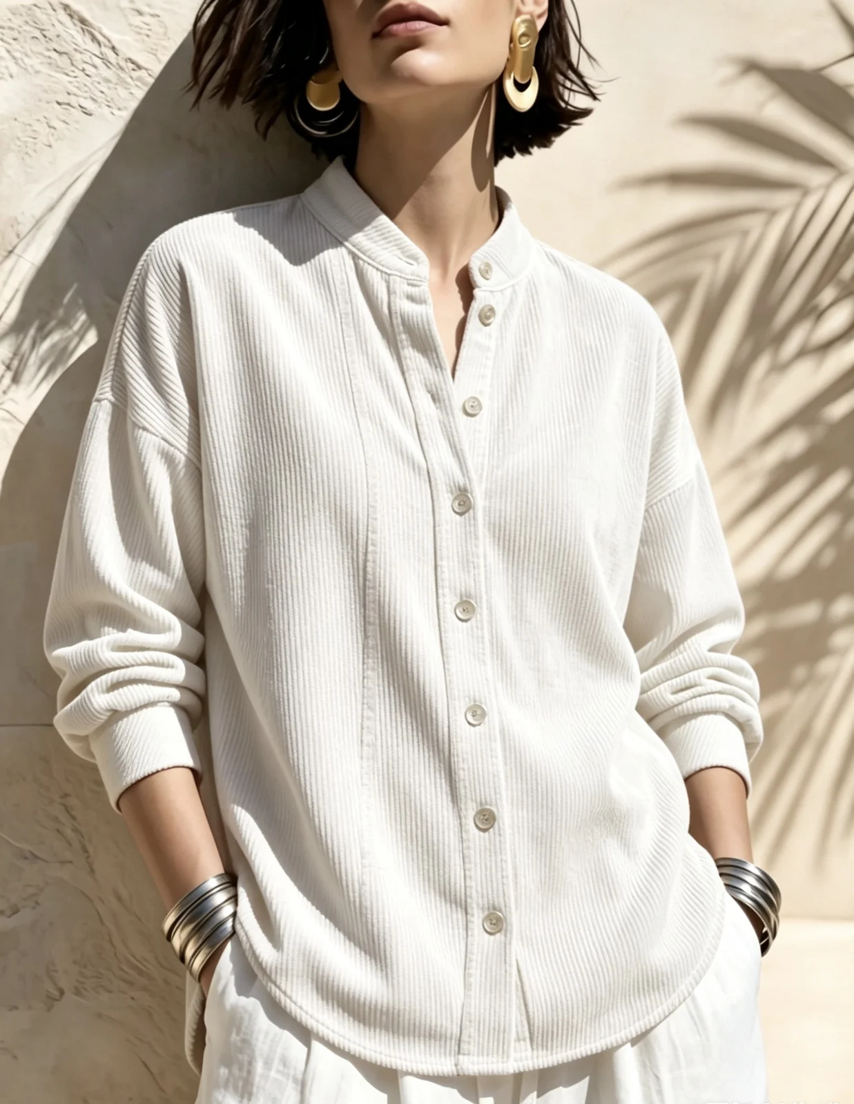 Womens Loose-fitting Stand-collar Short-sleeve Blouse Shirt — image 9