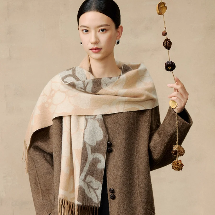 Womens Merino Wool Jacquard High-end Thickened Winter Neck Warmer — image 5