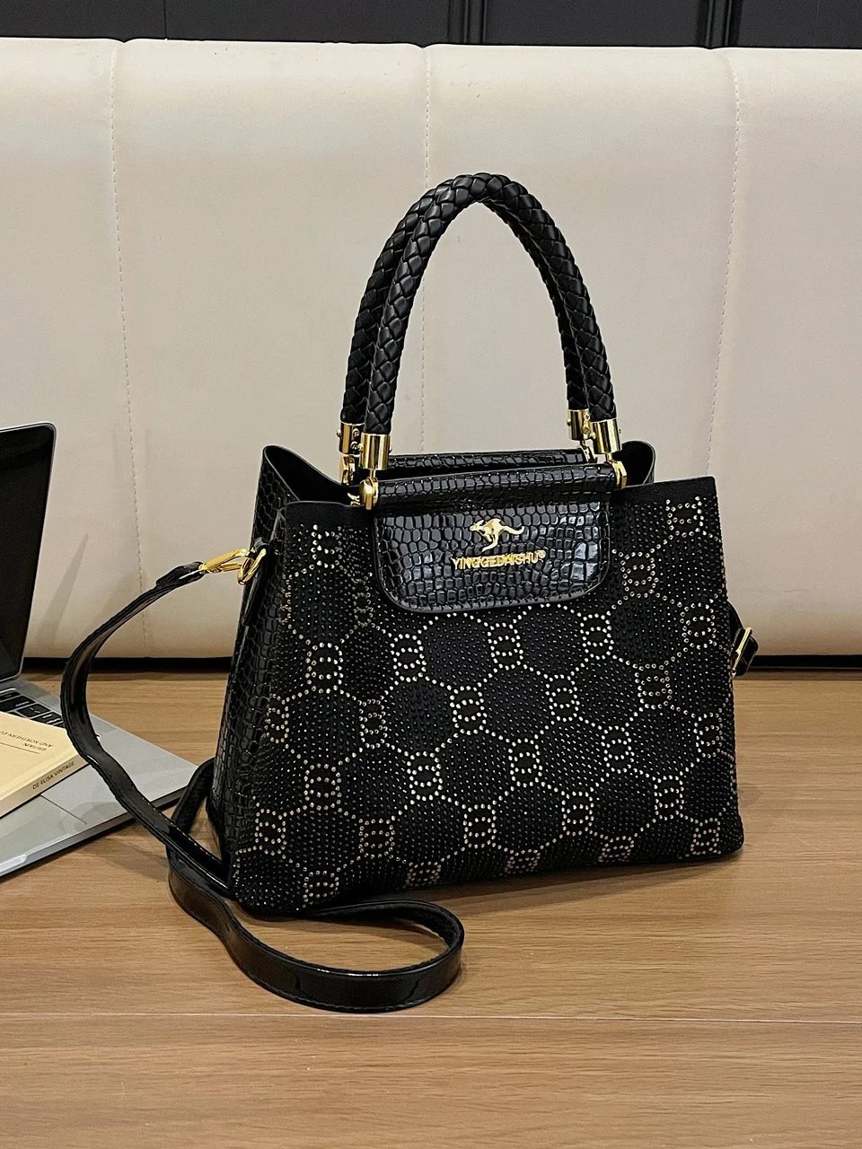 Womens Minimalist Handbag With Heat-applied Rhinestones — image 3