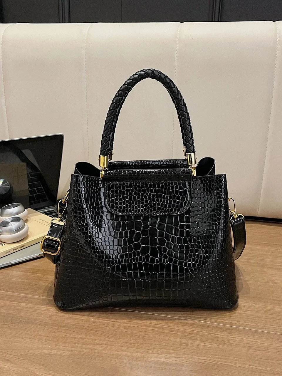 Womens Minimalist Handbag With Heat-applied Rhinestones — image 7
