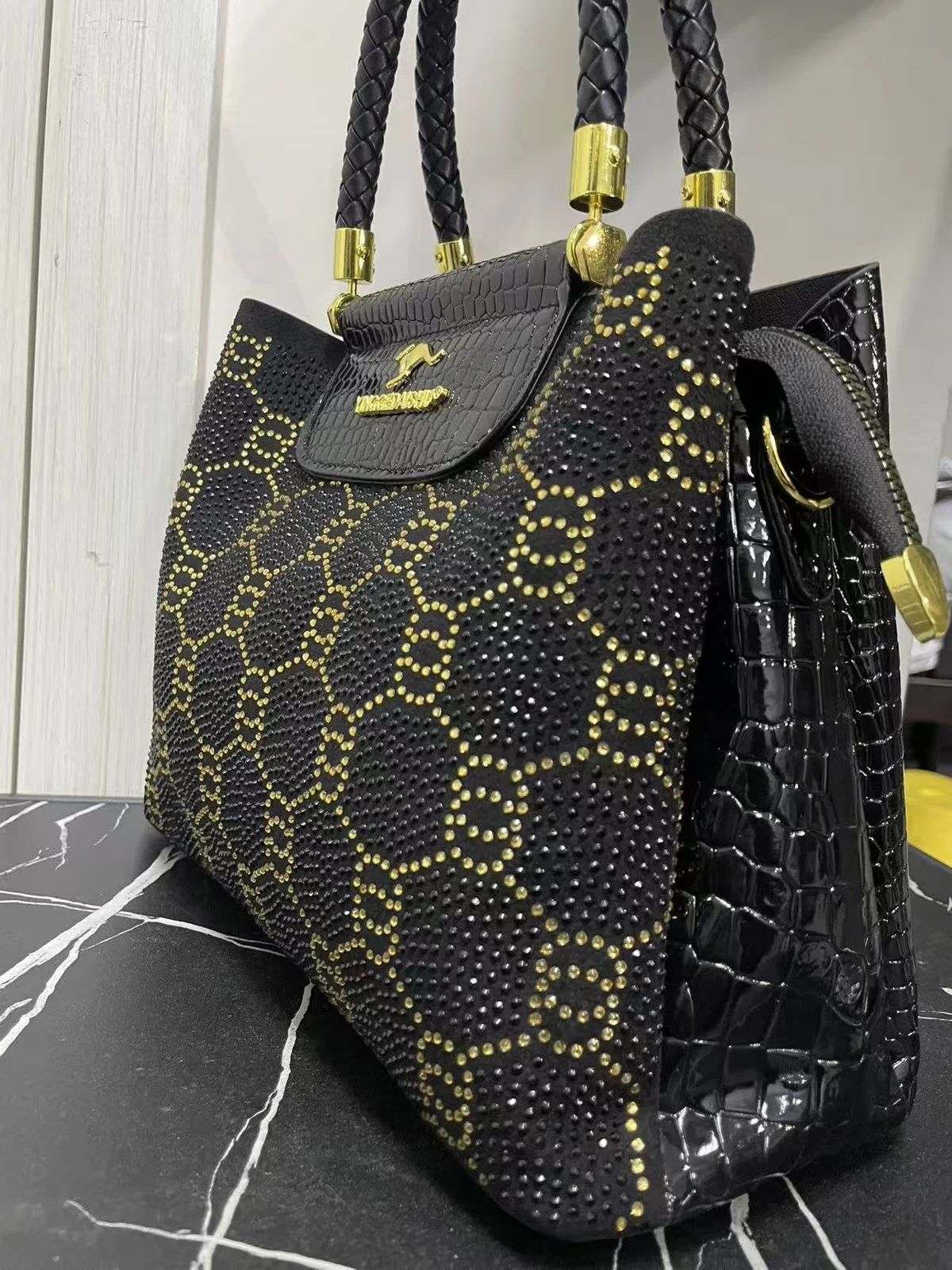 Womens Minimalist Handbag With Heat-applied Rhinestones — image 4