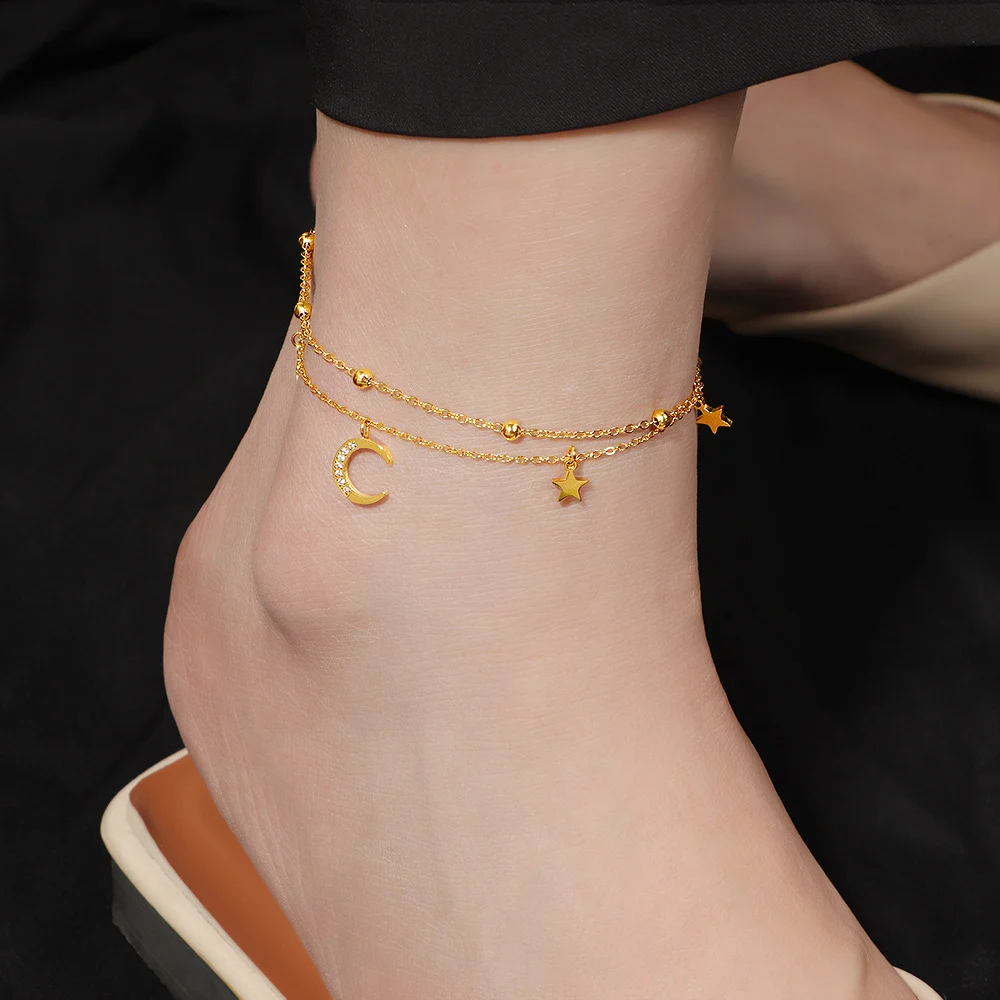 Womens New Summer Double-layer Star Anklet In Fade-resistant Titanium Steel — image 3