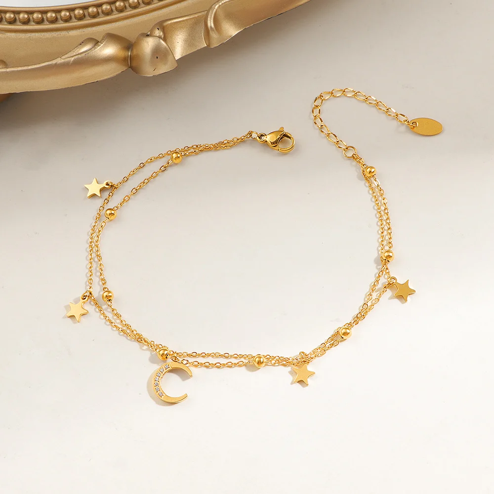 Womens New Summer Double-layer Star Anklet In Fade-resistant Titanium Steel — image 4