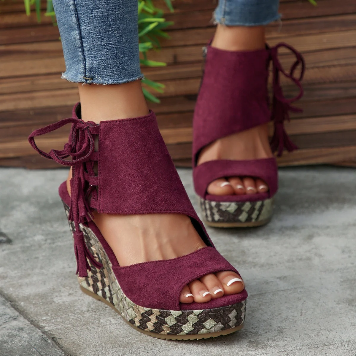Womens New Summer Tassel High-heel Platform Sandals — image 7