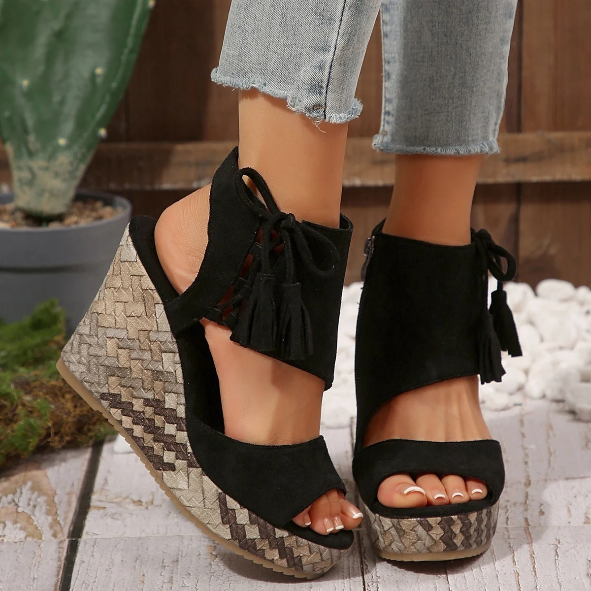 Womens New Summer Tassel High-heel Platform Sandals — image 6