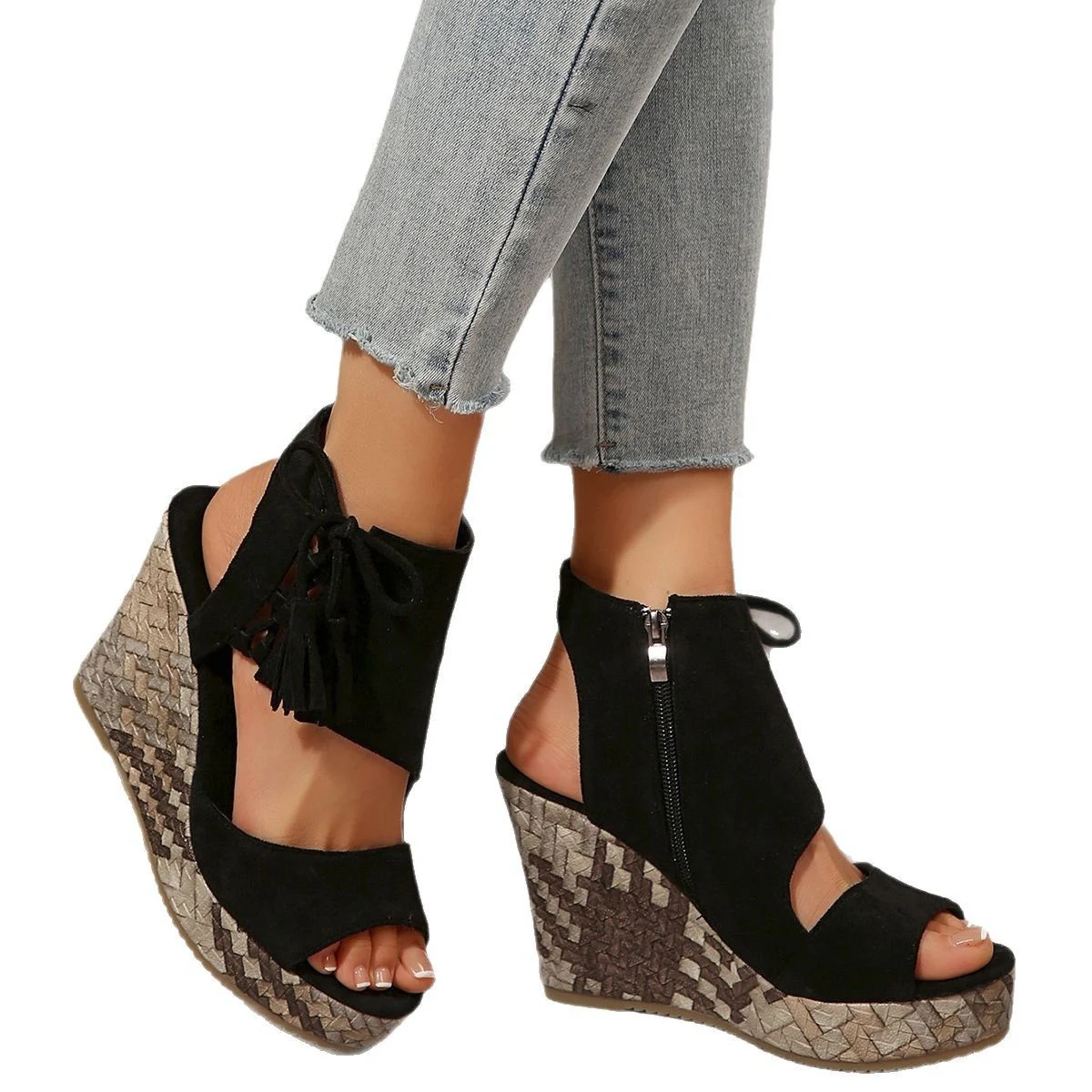 Womens New Summer Tassel High-heel Platform Sandals — image 3