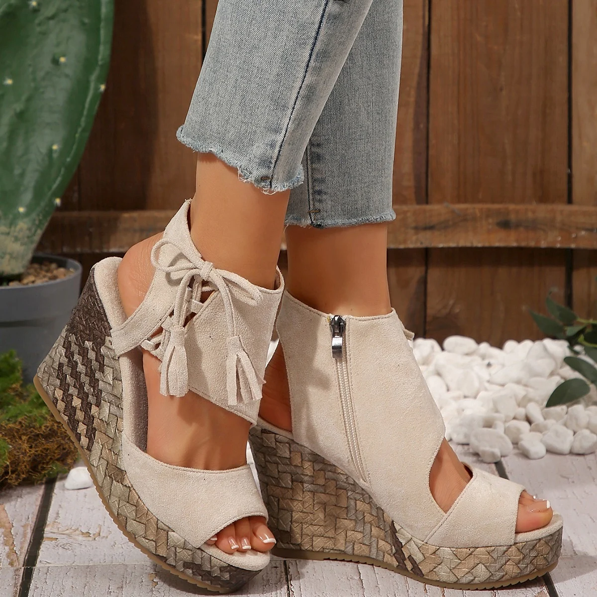 Womens New Summer Tassel High-heel Platform Sandals — image 4