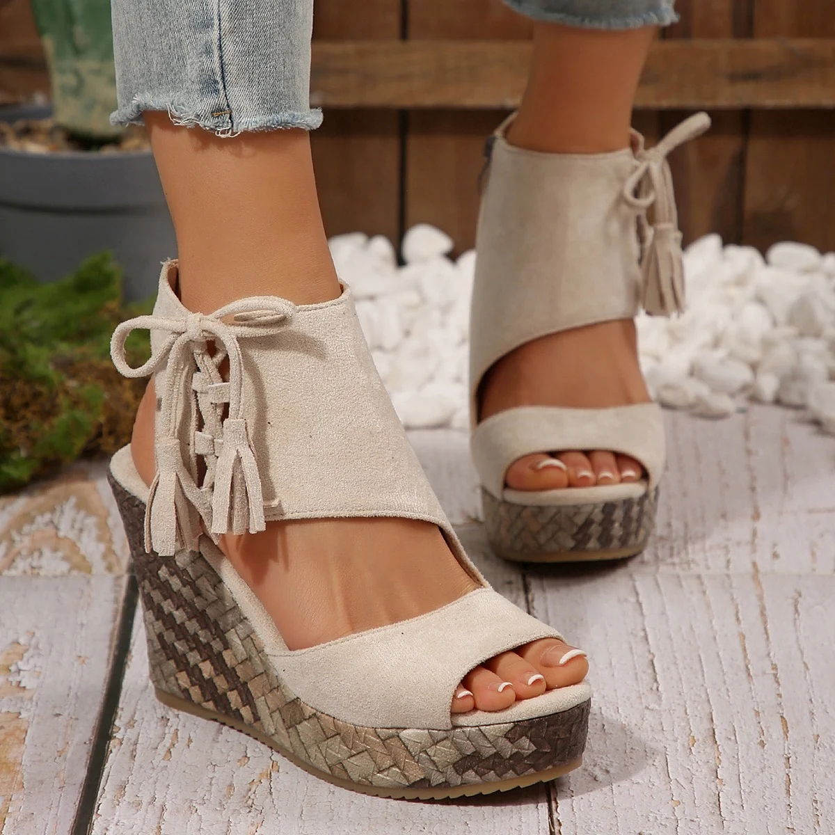 Womens New Summer Tassel High-heel Platform Sandals — image 5