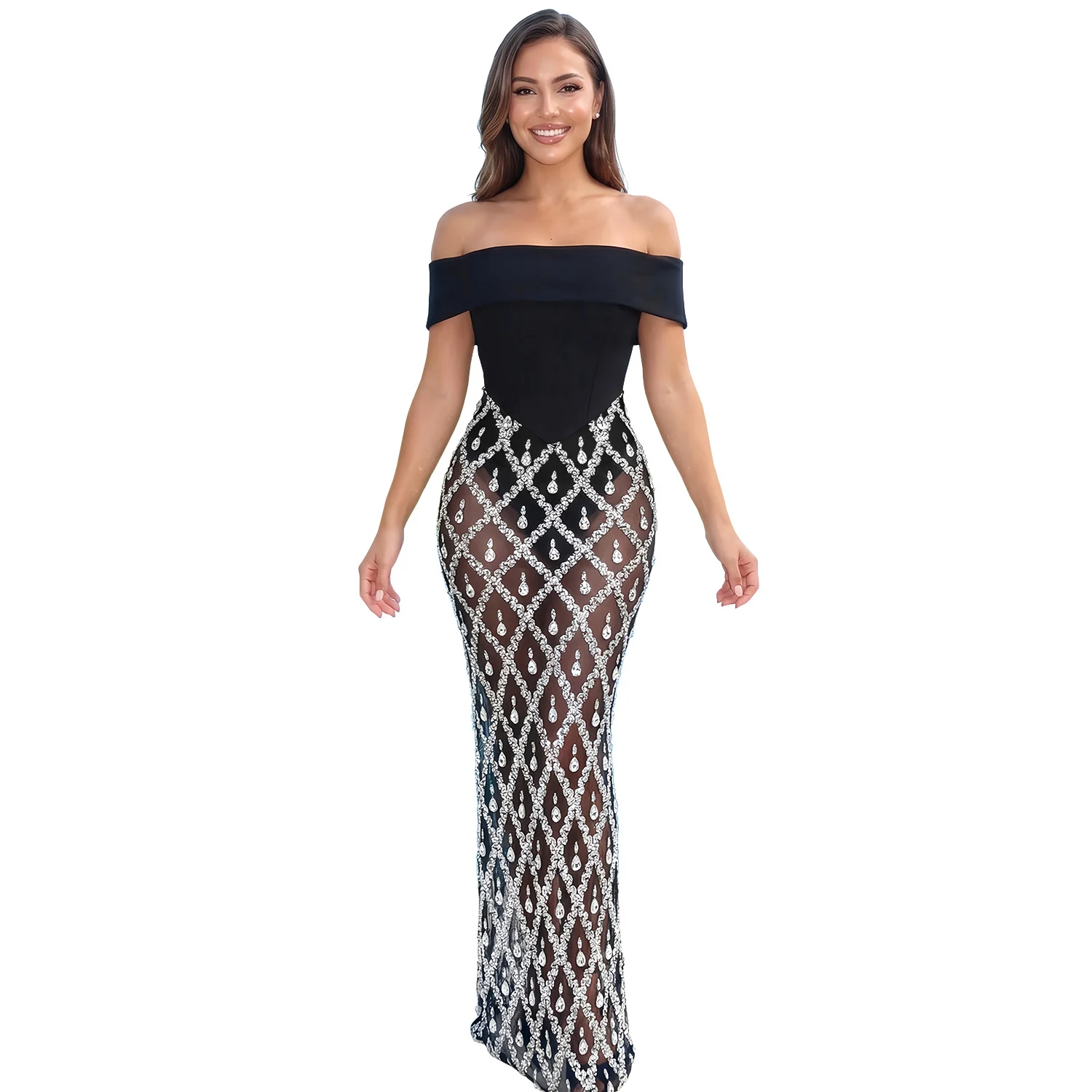 Womens Off-shoulder Strapless Sequined Party Dress — image 5