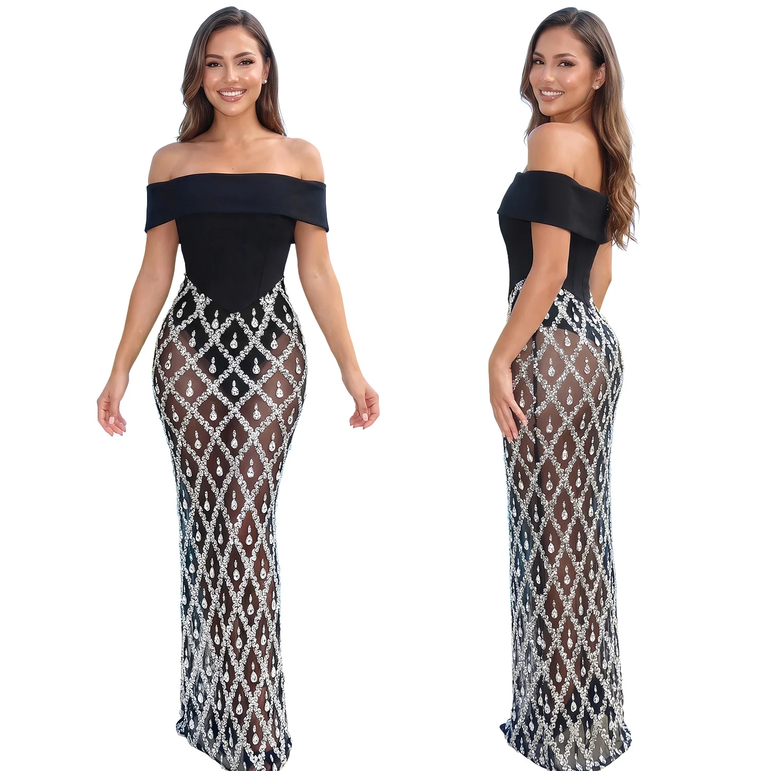 Womens Off-shoulder Strapless Sequined Party Dress — image 4