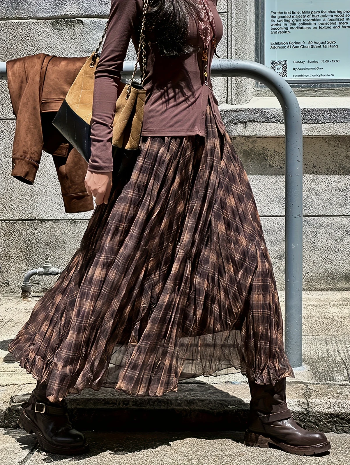 Womens Plaid Chiffon Pleated Skirt — image 3