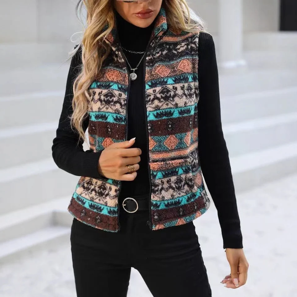 Womens Plush Casual Zippered Vest For Autumn And Winter — image 3