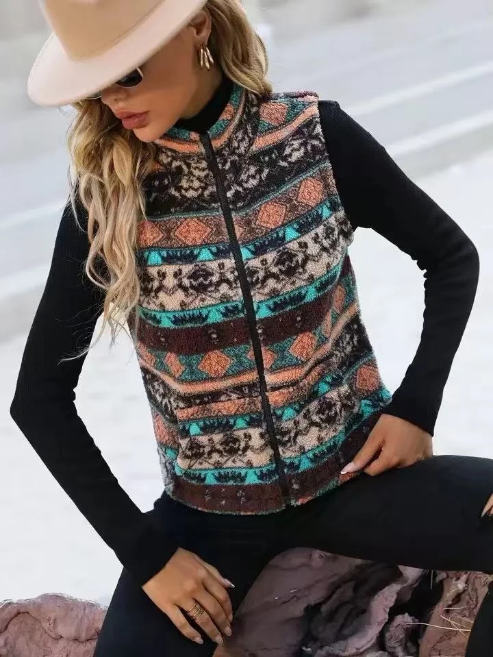 Womens Plush Casual Zippered Vest For Autumn And Winter — image 4