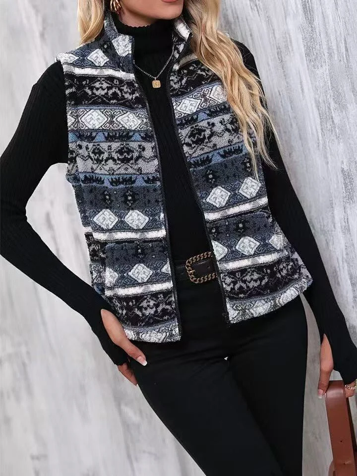 Womens Plush Casual Zippered Vest For Autumn And Winter — image 5