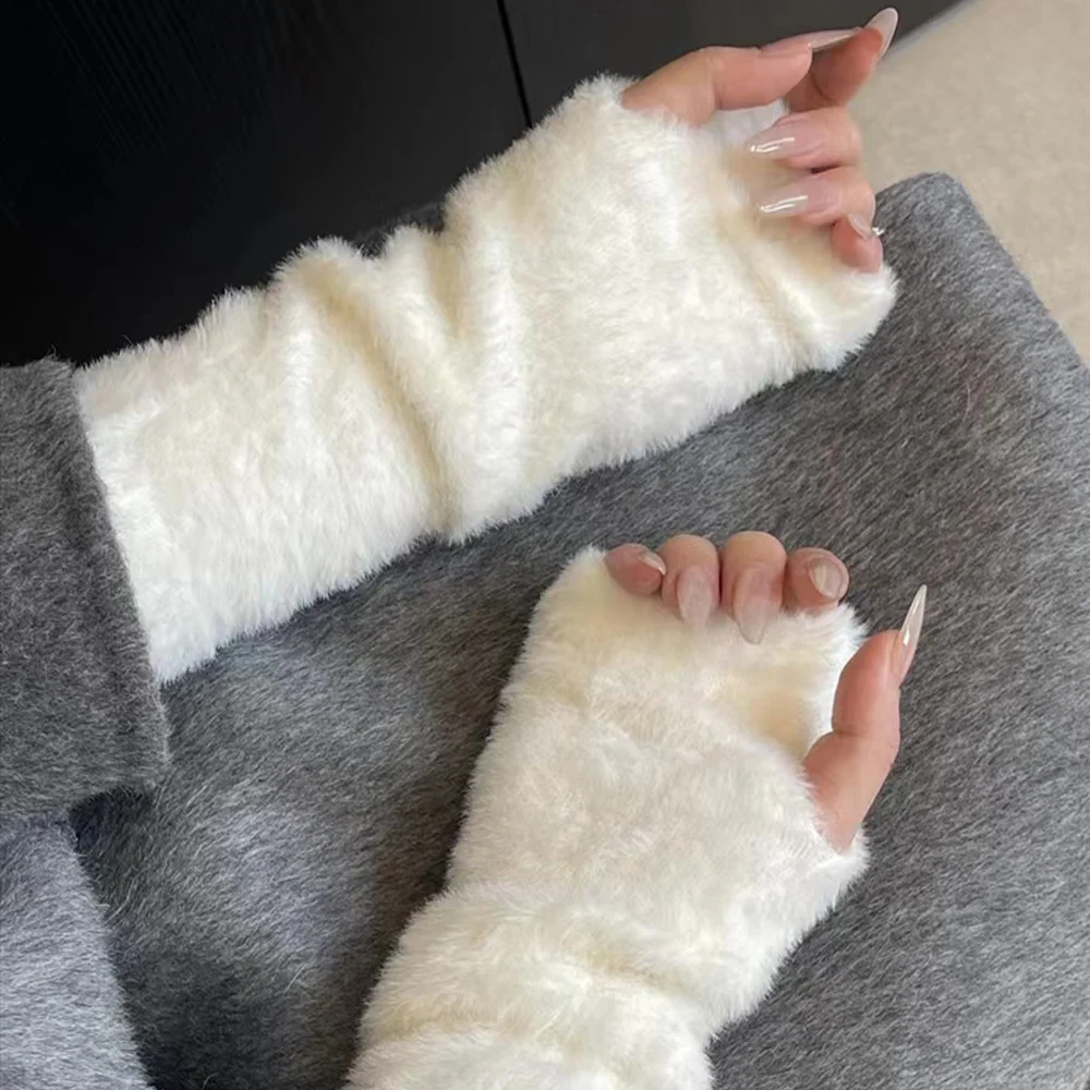 Womens Plush Half-finger Gloves Versatile And Warm — image 5