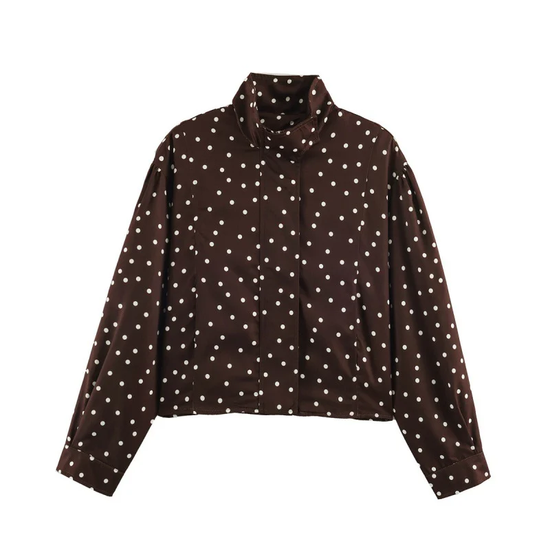 Womens Polka-dot Printed Stand-collar Long-sleeve Coat — image 2