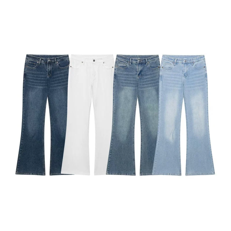 Womens Retro Loose-fit Mid-rise Turn-up-waist Denim Pants — image 2
