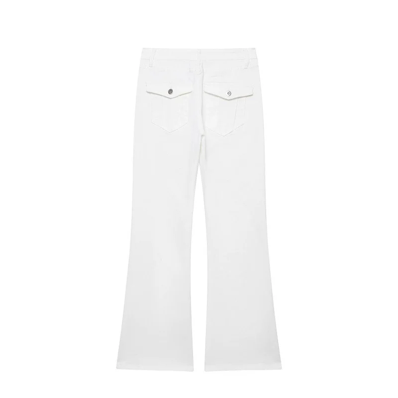 Womens Retro Loose-fit Mid-rise Turn-up-waist Denim Pants — image 5