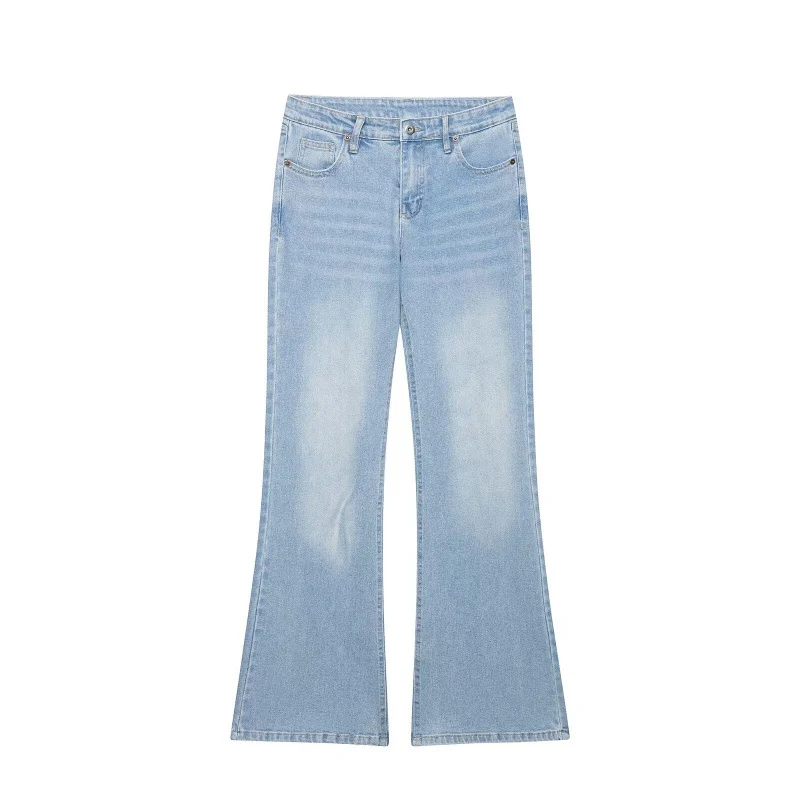 Womens Retro Loose-fit Mid-rise Turn-up-waist Denim Pants — image 3