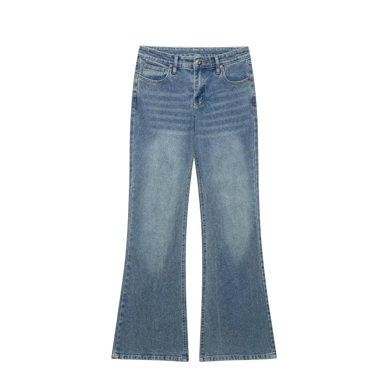 Womens Retro Loose-fit Mid-rise Turn-up-waist Denim Pants — image 4