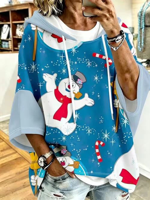 Womens Retro-print Hoodie With Drawstring And Three-quarter Sleeves — image 15