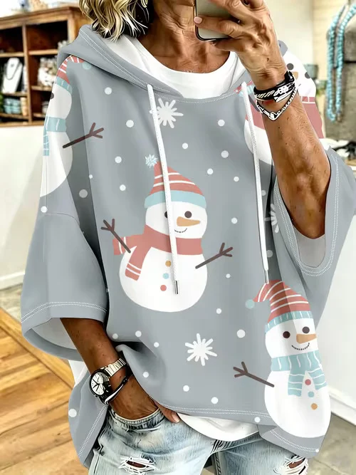 Womens Retro-print Hoodie With Drawstring And Three-quarter Sleeves — image 7