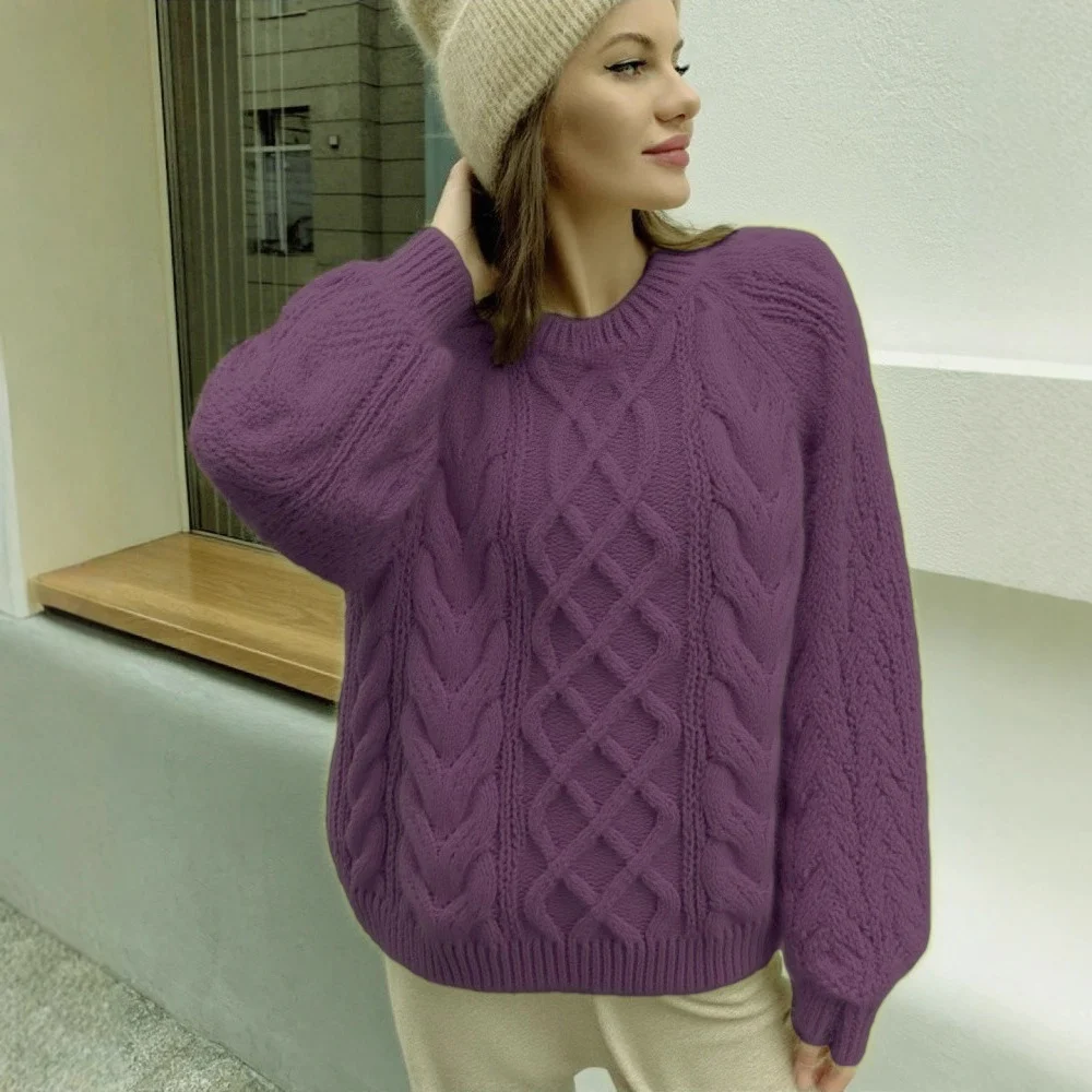 Womens Round-neck Loose-fit Thickened Knitted Sweater — image 4
