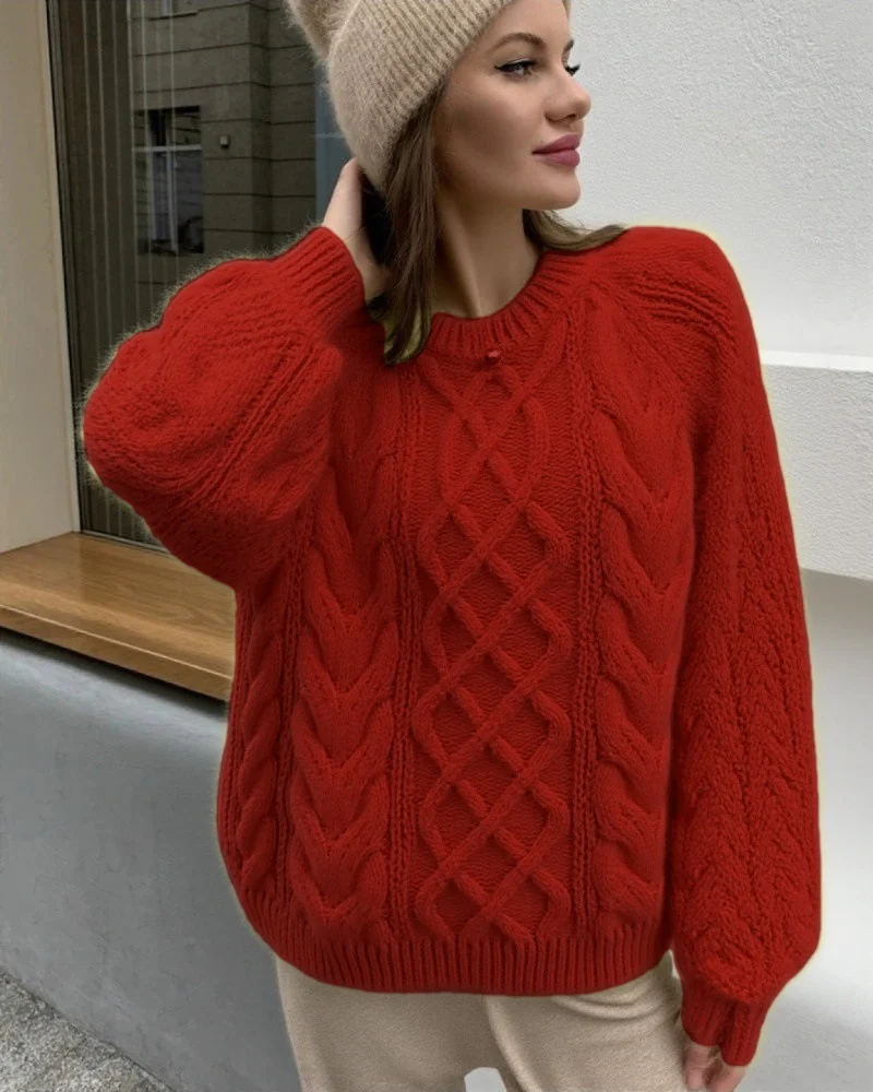 Womens Round-neck Loose-fit Thickened Knitted Sweater — image 1