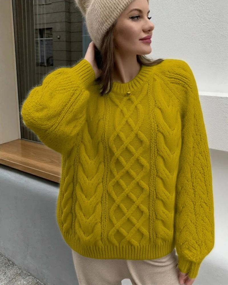 Womens Round-neck Loose-fit Thickened Knitted Sweater — image 5