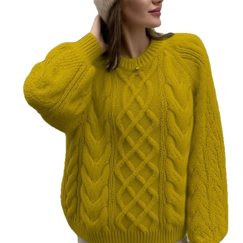 Womens Round-neck Loose-fit Thickened Knitted Sweater — image 7