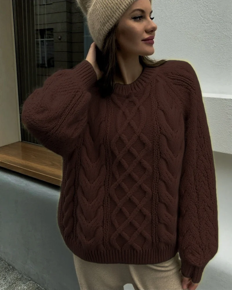 Womens Round-neck Loose-fit Thickened Knitted Sweater — image 10