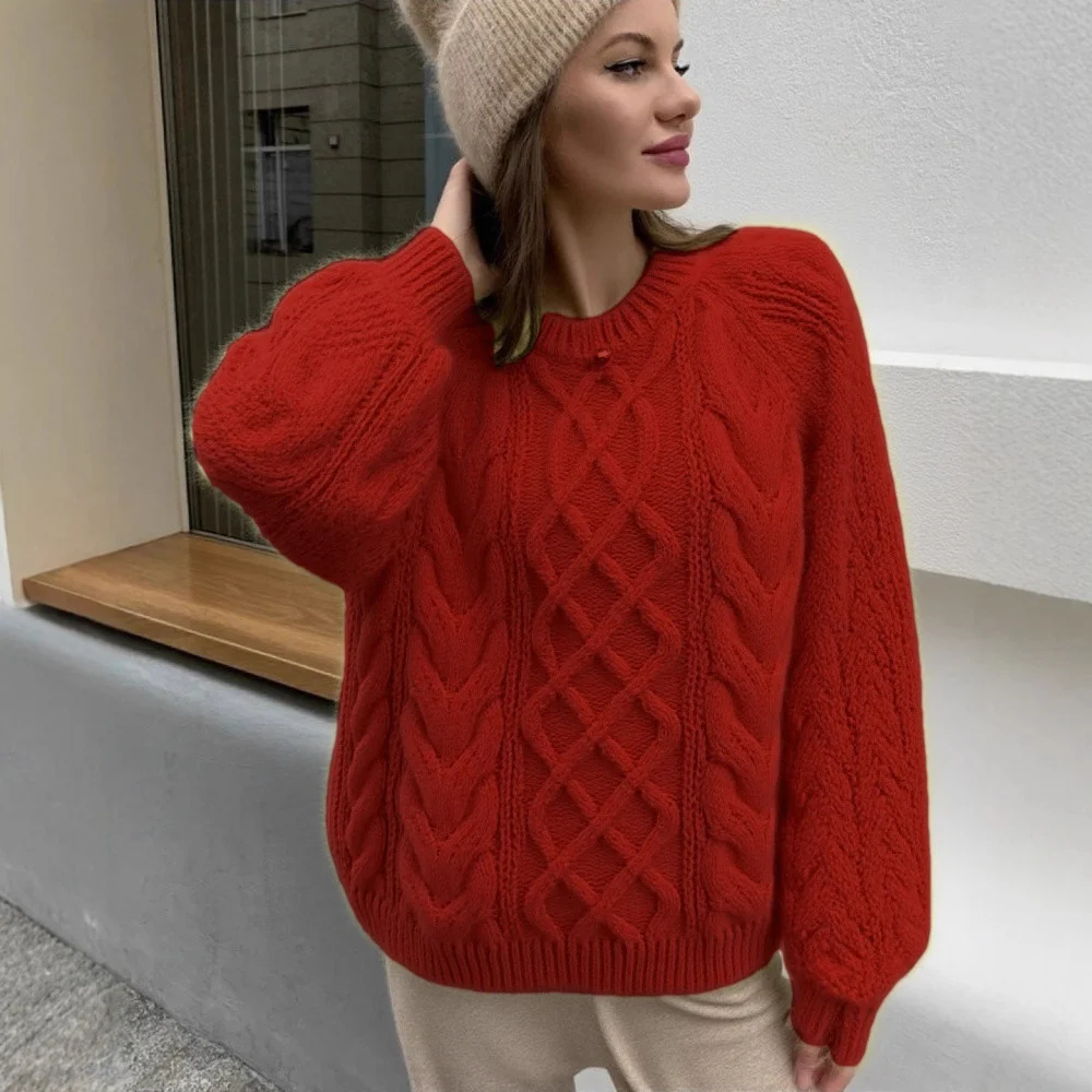 Womens Round-neck Loose-fit Thickened Knitted Sweater — image 6