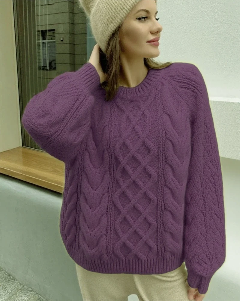 Womens Round-neck Loose-fit Thickened Knitted Sweater — image 8