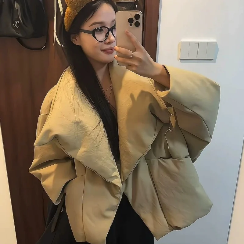 Womens Short, Large Lapel Cotton Coat Warm Outerwear — image 3