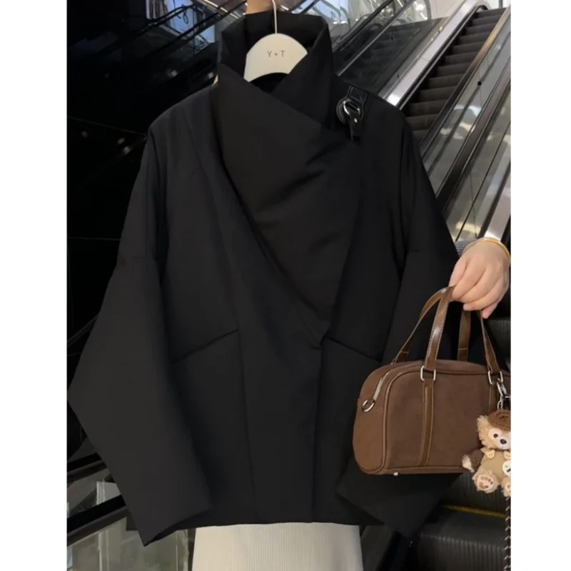 Womens Short, Large Lapel Cotton Coat Warm Outerwear — image 1