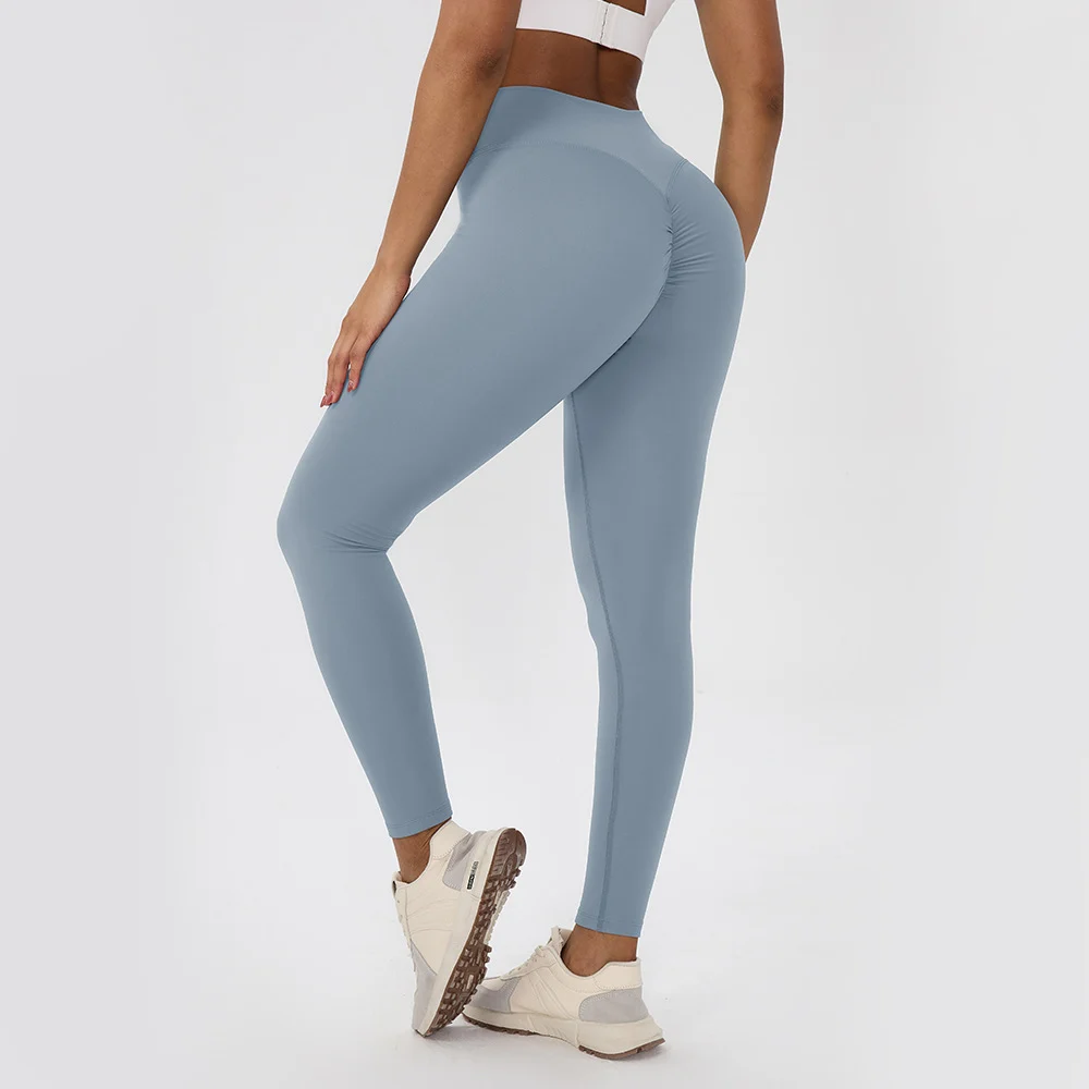 Womens Solid-color High-waisted Sports Peach-hip Yoga Pants — image 4