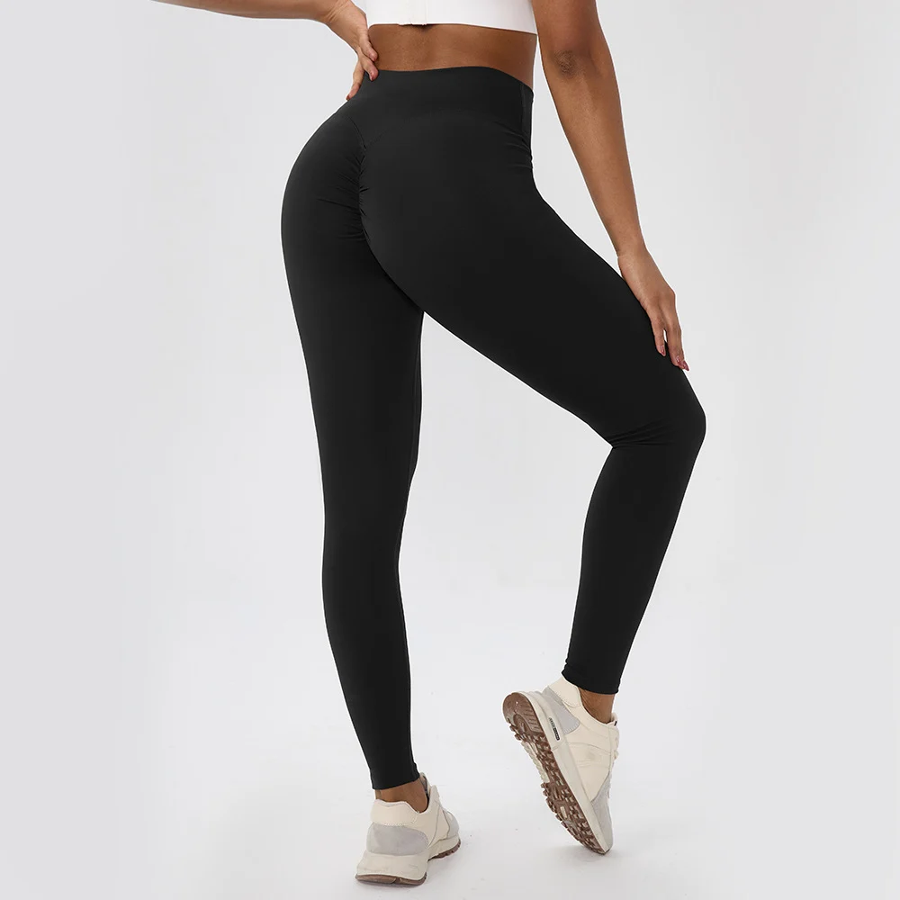 Womens Solid-color High-waisted Sports Peach-hip Yoga Pants — image 3