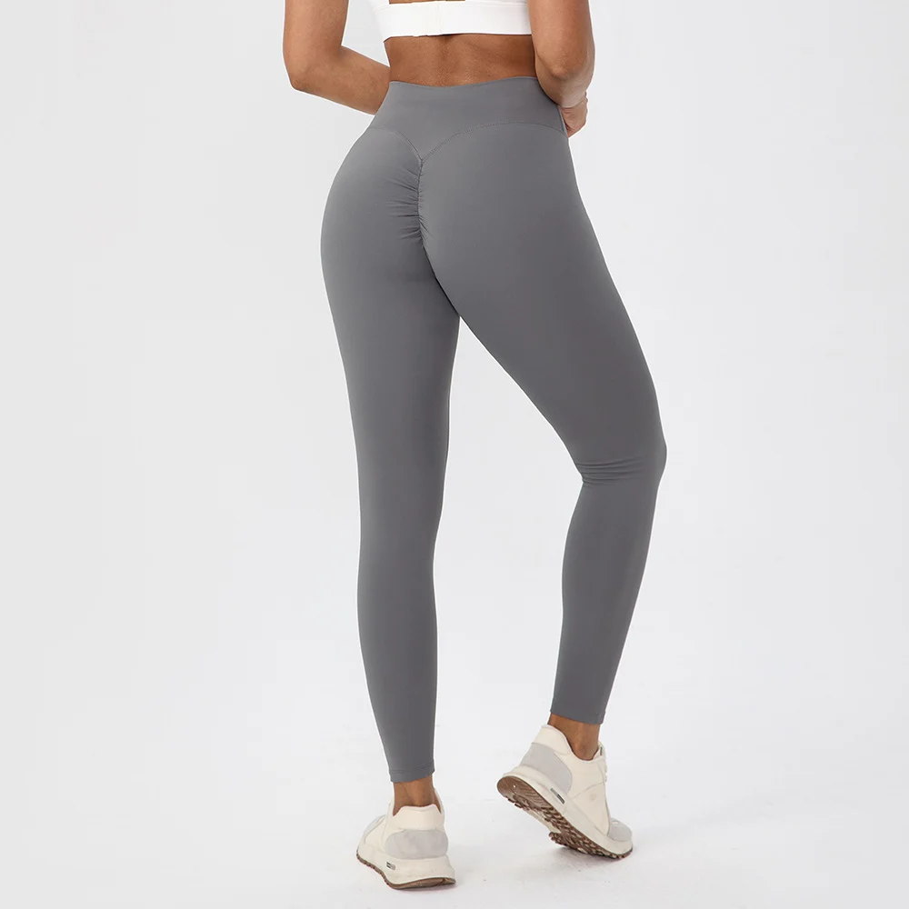 Womens Solid-color High-waisted Sports Peach-hip Yoga Pants — image 1