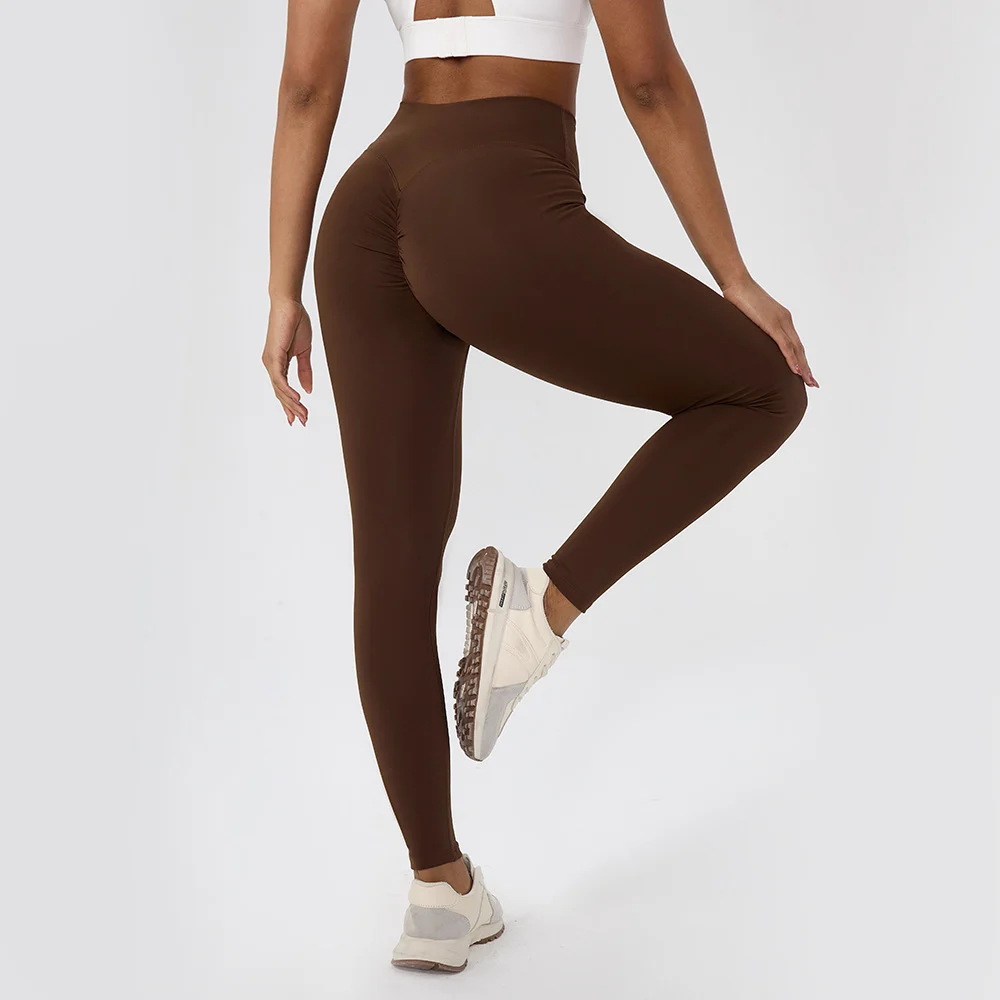 Womens Solid-color High-waisted Sports Peach-hip Yoga Pants — image 5
