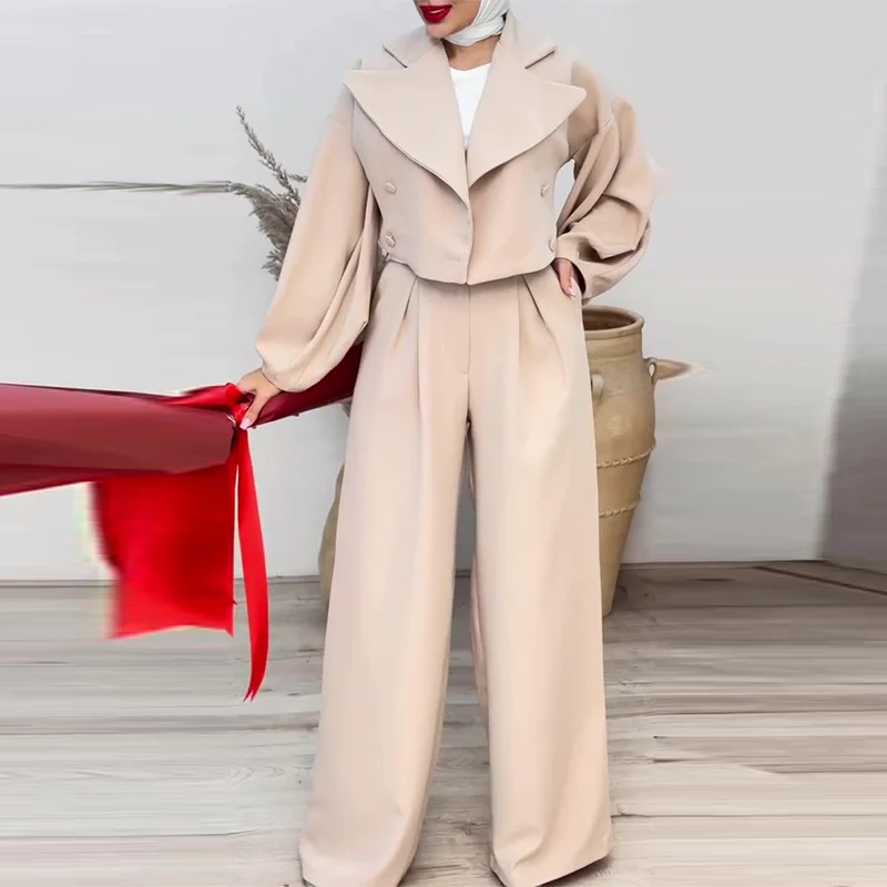 Womens Solid-color Lapel, Defined-waist, Slimming Blazer And Elegant Commuter Suit Set — image 5