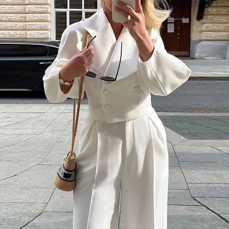 Womens Solid-color Lapel, Defined-waist, Slimming Blazer And Elegant Commuter Suit Set — image 6