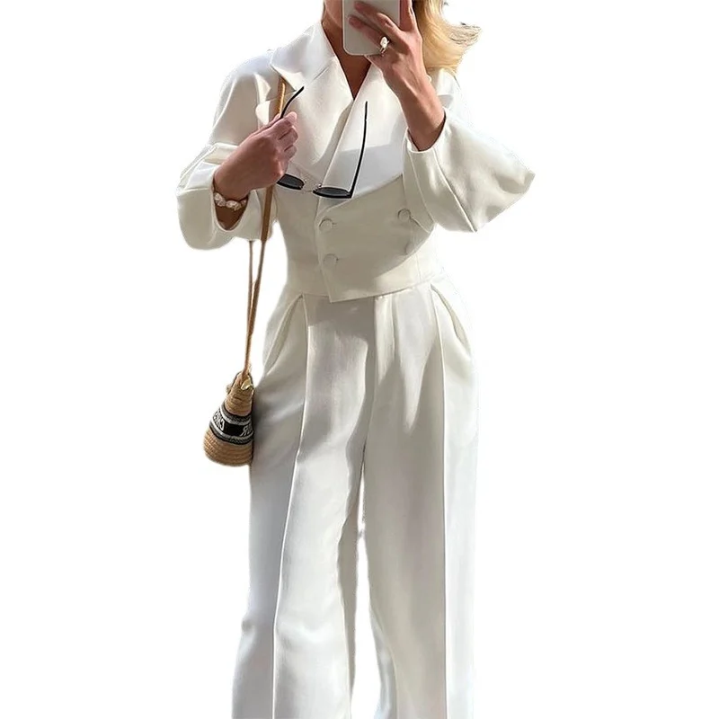 Womens Solid-color Lapel, Defined-waist, Slimming Blazer And Elegant Commuter Suit Set — image 7