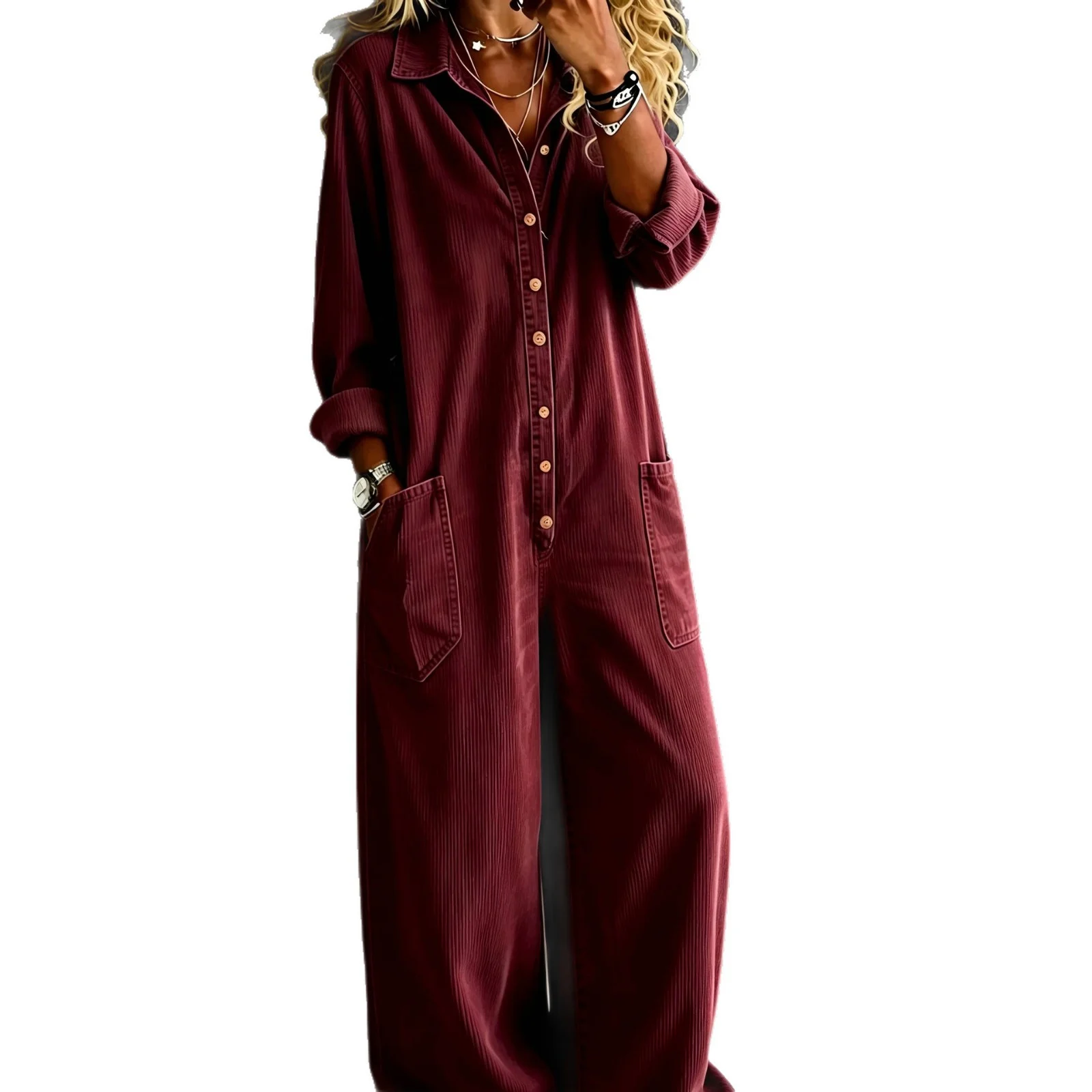 Womens Solid-color Loose-fit Casual Jumpsuit — image 6