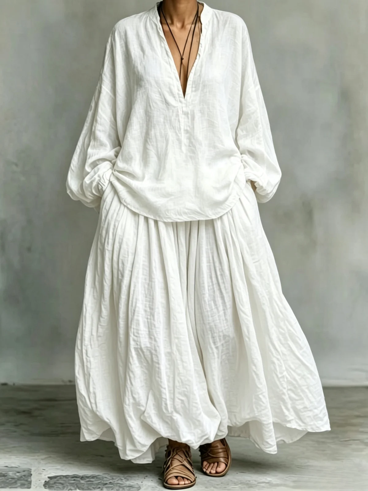 Womens Solid-color Loose-fitting Casual Top And Pants Two-piece Set — image 4
